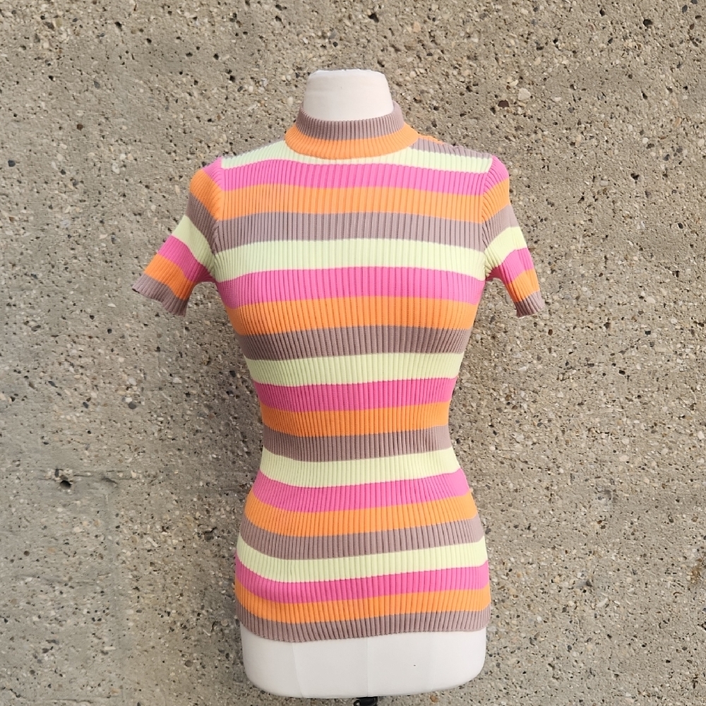 1970s Striped Multicolor Ribbed Women's Top